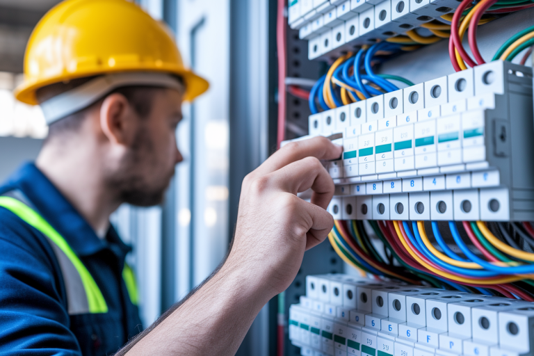 electricien-panneau-fils-colores-industriel