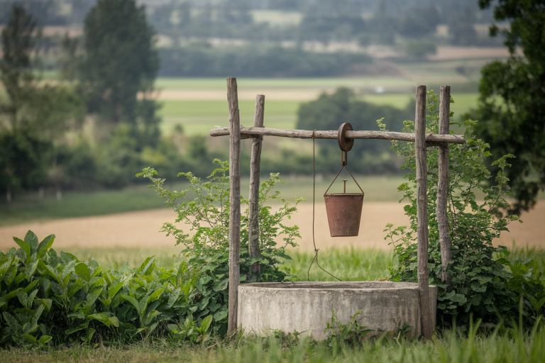 puits-rustique-seau-poulie-campagne