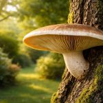 champignon-tronc-arbre-jardin-verdoyant