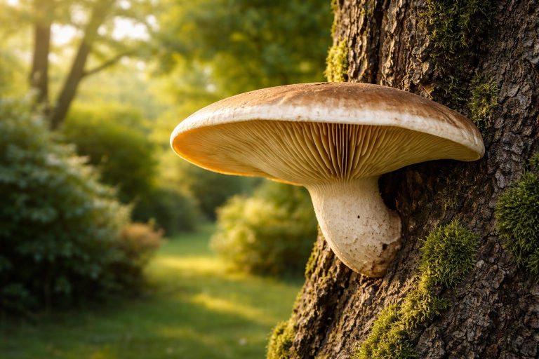 champignon-tronc-arbre-jardin-verdoyant