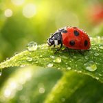 coccinelle-feuille-verte-gouttes-rosee