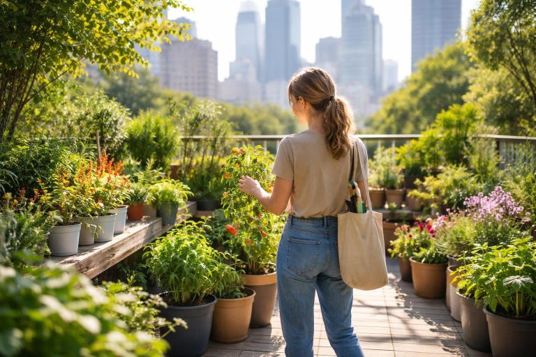 personne-dos-plantes-terrasse-ensoleillee
