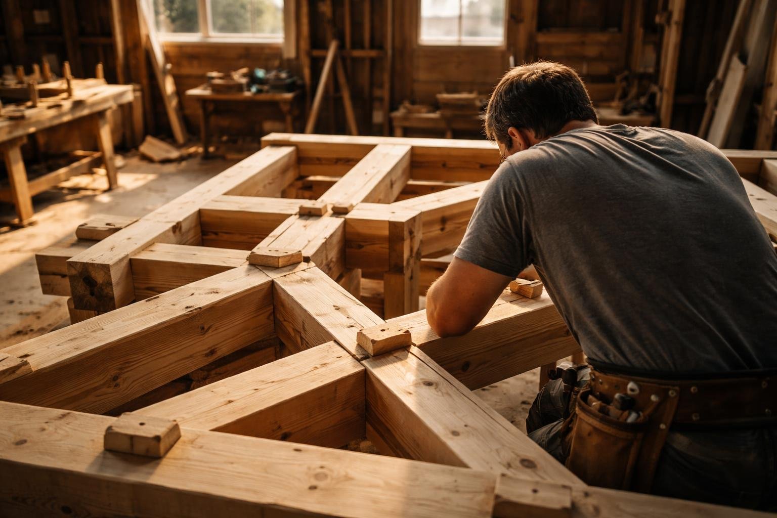 charpentier-structure-bois-outils-lumiere-douce