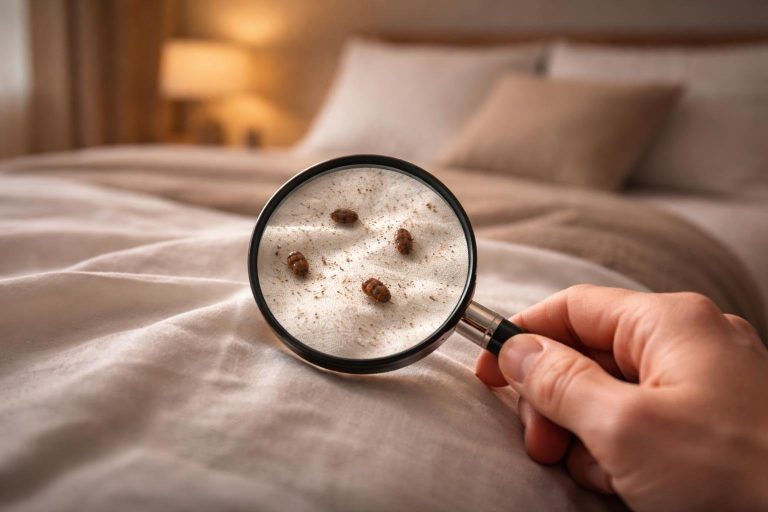 main-loupe-tissu-insectes-lit