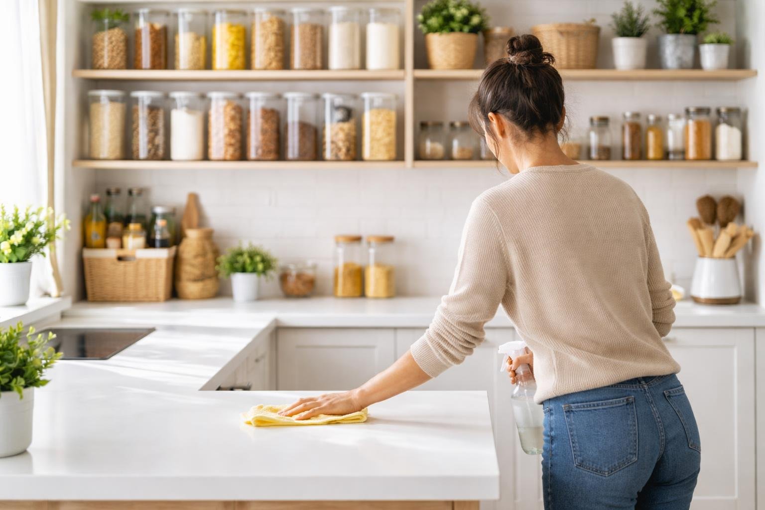 cuisine-lumineuse-rangee-personne-nettoie