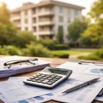 batiment-residentiel-verdure-table-documents-calculatrice