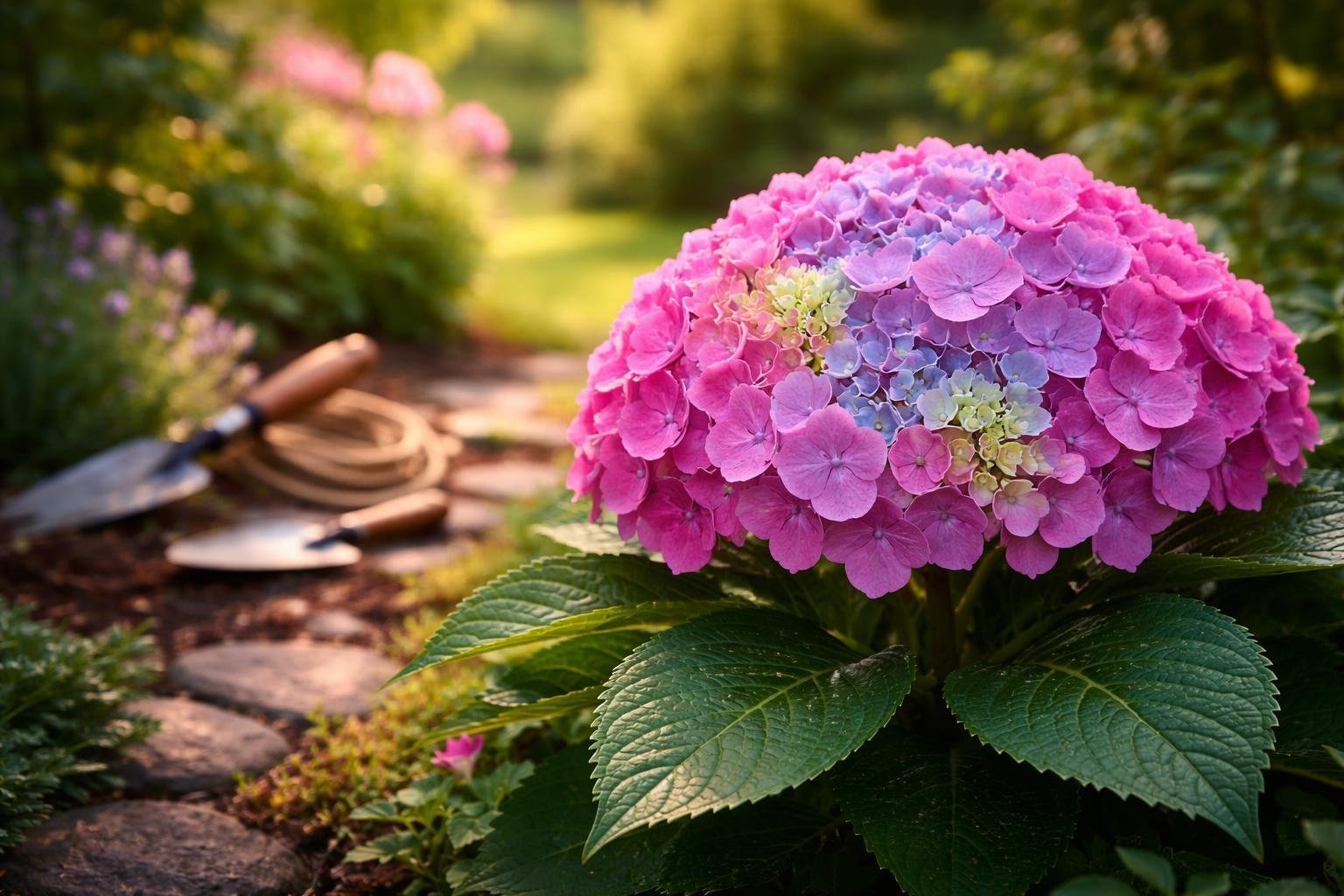 hortensia-fleuri-petales-colorés-jardin-flou