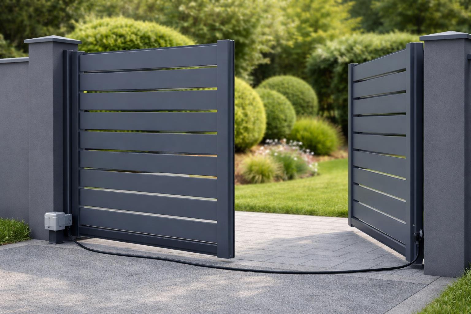 portail-metal-ouvert-jardin-arbustes